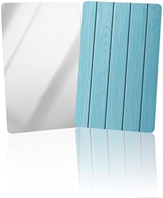 קמסטר עץ פסים תבואה קומפקטי מראה בתפזורת 4 חבילה כרטיס מראה, כחול לוח טבע קטן קומפקטי מראה עבור ארנק, מלבני כף יד כיס איפור מראה