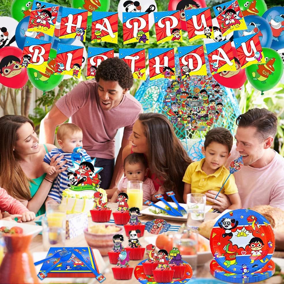 עולם מסיבת יום הולדת קישוטי עבור בנים ובנות, משחק נושא ספקי צד כולל עוגת טופרים, טופרים הקאפקייקס, צלחות, סכין, מזלג, כפית, מפיות, קש, שקית מתנה, יום הולדת שמח באנר, לטקס בלון, מפת שולחן, מסיבת יום הולדת