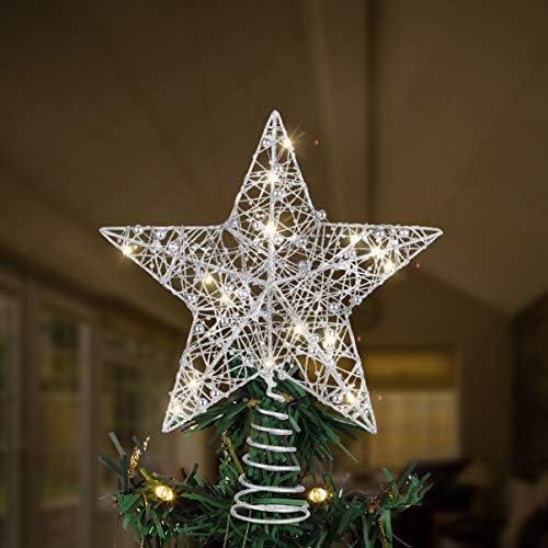 תפאורה ביתית של Stobok עיצוב חיצוני 25 x 30 סמ כוכב חג המולד עץ טופר טופר נצנצים כוכב Treetop Light Up Tree Topper Topper Hollow Star Treetop עץ חג המולד קישוט הבית עיצוב חג המולד