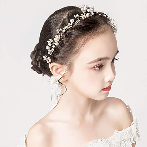 חתונה אביזרי שיער לילדים, נסיכת כיסוי ראש לבן פרח סרט פרל שיער שמלה לילדה ופרח בנות חמוד כלה חתונה שיער להקה