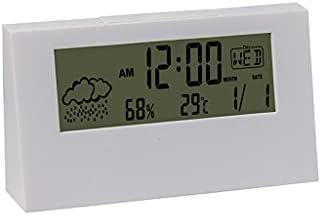 KLHDGFD חשמלי LCD שעון מעורר שולחן לבן לבן עם לוח שנה ולחות טמפרטורה דיגיטלית