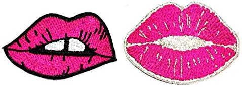סט טלאי של אוממה של 2 שפתיים שפתון אפליקציות שפתון שפתיים נשיקה של ליידי ורוד ברזל סקסית ורקמה על טלאים תיקון דקורטיבי לוגו בד ג'ינס מעילי נעליים שקיות