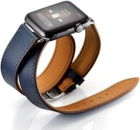 Maxjoy תואם להקה של Apple Watch, רצועות עור מקוריות 38 ממ 40 ממ 41 ממ רצועה החלפת צמיד כף יד תואם ל- Apple Iwatch SE Ultra Series 8 7 6 5 4 3 2 1 מהדורת ספורט, כחול כהה