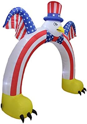 שני קישוטי מפלגה פטריוטיים צרור, כולל דגל ארהב אמריקאי מתנפח באורך 6 ביולי 4 ביולי עם כוכבים ופסים, ונשר קירח מעופף בגובה 9 מטר עם כובע וקשת דגל אמריקאית