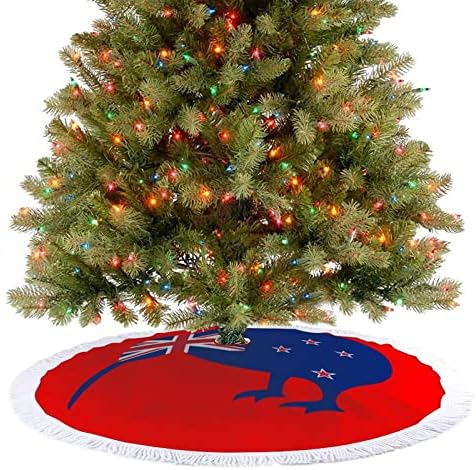 חצאית עץ חג המולד של קיווי ציפור של ניו זילנד עם גדילים חג המולד הדפסת מחצלת רצפת חג הדפסה
