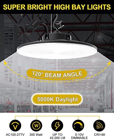 ADUB 300W LED LIGH BAY Light, 5000K UFO High Bay Shop Files 0-10V Dimable High Bay Led Led Lead Lead