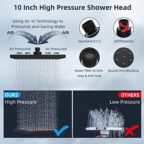 Hibbent 10 אינץ 'בלחץ גבוה ראש גשמים ראש מקלחת/כף יד משולבת ראש מקלחת עם מארחת מקלחת מעוקלת 12 אינץ