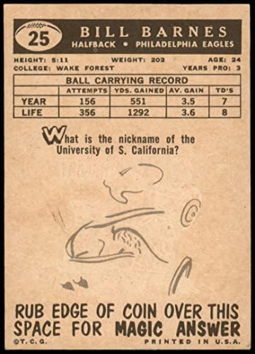 1959 Topps 25 ביל בארנס פילדלפיה נשרים לשעבר/MT Eagles Wake Forest Forest