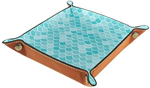 Lyetny Sea Sea Scale תבנית Bluegreen מארגן מגש אחסון קופסת מיטה מיטה שולחן עבודה קאדי שינוי ארנק מפתח ארנק קופסת מטבע מגש מגש שירות, 20.5x20.5 סמ