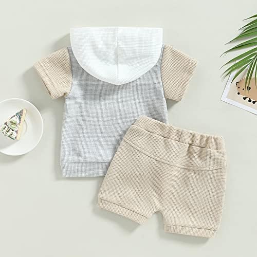 MAEMUKILABE פעוט במכנסיים קצרים של תינוקות סט תלבושות קיץ עם חולצות שרוול קצרות עם שרוול פסים ומכנסיים קצרים 2 יחידות