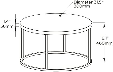 סנסי שחור השיש קפה שולחן לסלון, 31.5 מודרני תעשייתי עץ ומתכת עגול קפה שולחן עם נוסף עבה שולחן