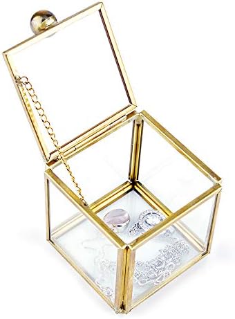 עיצוב טבעת זכוכית נושאת קופסת מתנה עם פנינים - מארגן תכשיטים של תחרה פליז עתיק זהב עתיק/שרשרת יהירות אחסון תצוגת אחסון דקורטיבי ללידה, מגירה, משטח שיש