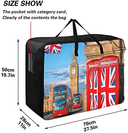 שקית אחסון בגדים לא משולבת לשמיכה - קיבולת גדולה דגלים בריטים דוכני טלפון ביג בן לונדון תיק מארגנים עם סל רוכסן סלסול לאחסון לחדר מיטה