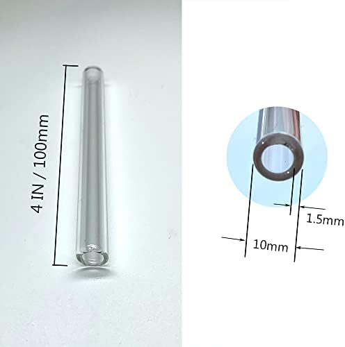 צינורות זכוכית 12 חלקים, אורכו 4 אינץ ', OD 10 ממ, עובי 1.5 ממ, צינורות זכוכית בורוסיליקט תעשייתי