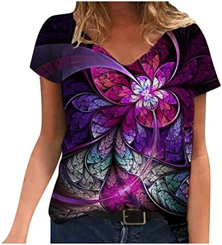 בנות טי שרוול קצר 2023 כותנה VNECK פרחוני פרחוני גרפיקה חולצה חולצה לחולצה לנשים קיץ סתיו ניו יורק