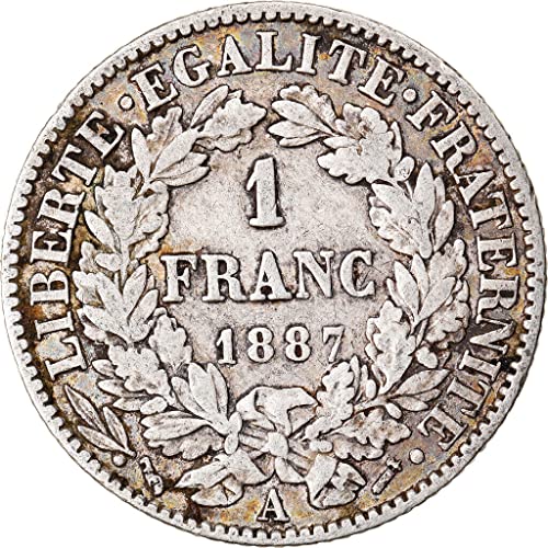 1871-1895 1 פרנק מטבע צרפתי סילבר. עם אישיות האומה הצרפתית של מריאן וליברטה, שוויונית, אפרנית ערכים לאומיים. פרנק 1 דורג על ידי המוכר. מצב מופץ.