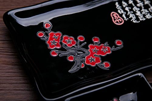 4 יח 'יפני צלחת סושי צלחת כלי אוכל שחור עם עיצוב קליגרפיה סינית פו