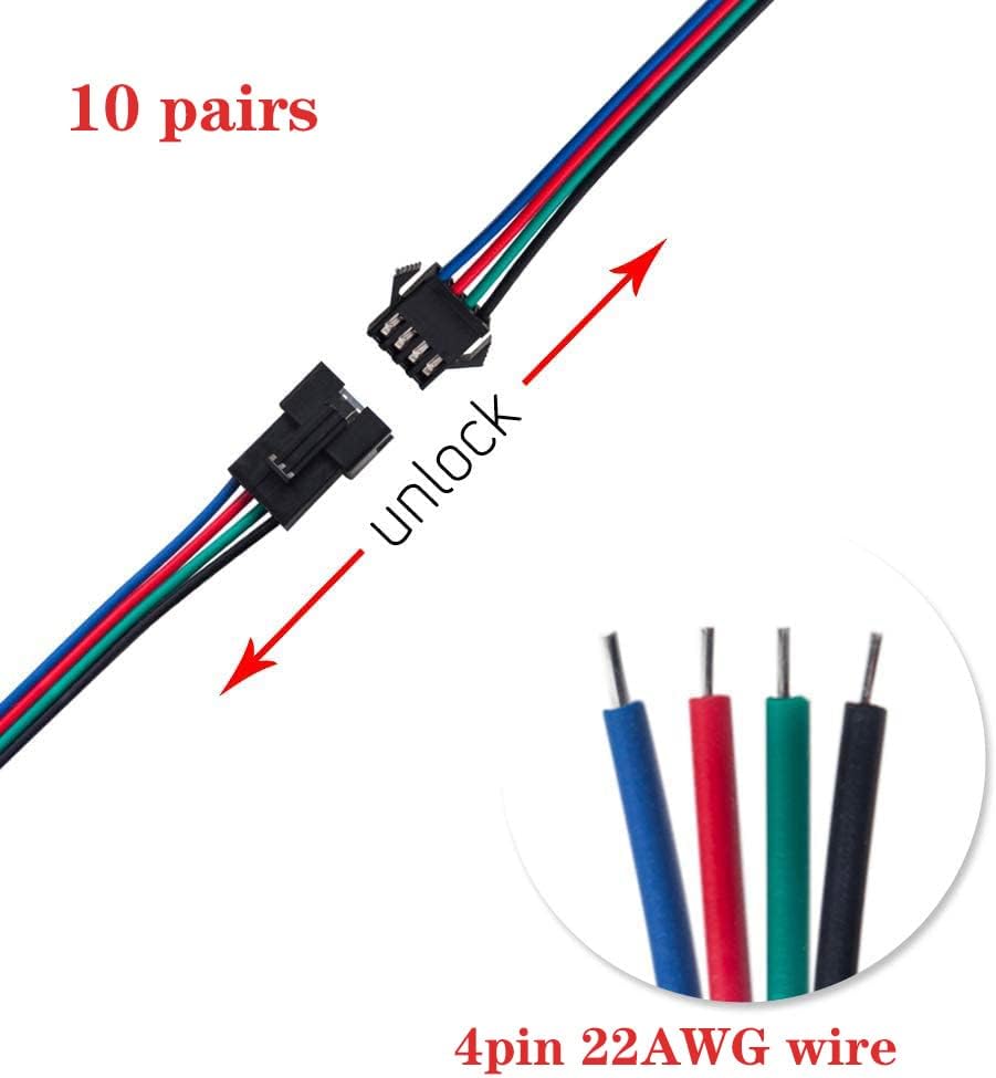 10 זוגות של כבל מחבר LED של 4 -Pin JST SM זכר, עם כבל מחבר LED באורך 15 סמ.