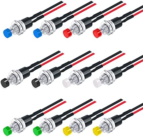 TWIDEC/12 יחידות 1A 250V AC 2 PINS SPST 6 צבעים מתג לחיצת כפתור רגעי פתוח רגיל עם חוטים מראש PBS-110-X6C