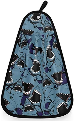 כריש כחול Visesunny עם שיניים חדות מגבת מטבח חיה עם מגבת לולאה תלויה מגבת יד סופגת לניקוי אמבטיה ומטלית ייבוש