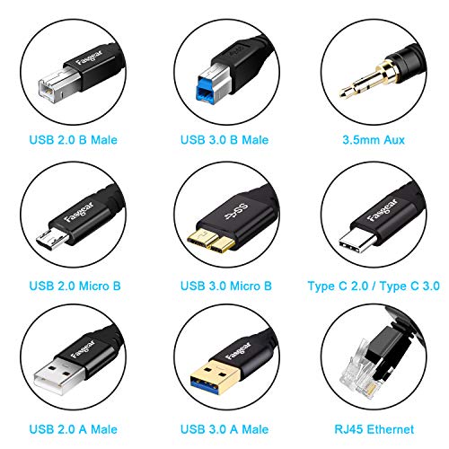 FASGEAR USB B 3.0 כבל: USB 3.0 סוג B כבל מדפסת כבל ניילון קלוע USB-A ל- USB-B מדפסת תואמת לתחנת העגינה/מנהלי התקנים קשיחים/סורק/מדפסת/רכזת USB/צג וכו '.