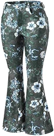 אישה מכנסיים גודל 14 נשים אופנה גרביונים גבוהה מותן פרחוני דפוס הדפסת התלקח מכנסיים החבר קורדרוי מכנסיים