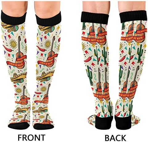 גרבי דחיסת דפוס וינטג 'צבעוני לגברים ונשים בברך גרביים גבוהות תמיכה בספורט פועל בכושר טיולים מקסיקני צבוע