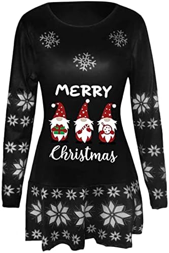 Ruziyoog שמלה מזדמנת של חג מולד שמח לנשים 2022 חג המולד אופנה מודפסת שמלת מיני זורמת סתיו שמלת שרוול ארוך לנשים
