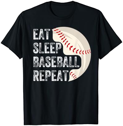 לאכול בייסבול שינה חזור על חולצת טריקו של שחקן בייסבול בייסבול