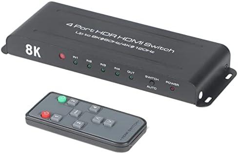 מתג Univivi HDMI 4K 120Hz, 4 ב 1 Out HDMI בורר וידאו מהירות גבוהה 48 ג'יגה -ביט לשנייה Ultra HD 8K HDMI מתג עם מרחוק למחשבים, מכונות משחק, PS4/PS5, Xbox, Roku, Apple TV וכו '