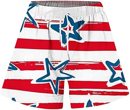 מכנסיים קצרים של 4 ביולי לנשים 3D Star Stripe USA ארהב מכנסיים קצרים עם כיסים עם מכנסיים קצרים של מותניים מזדמנים