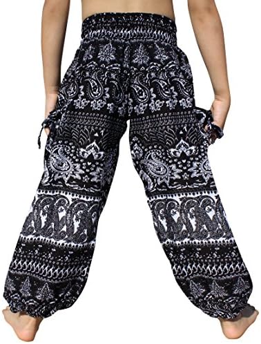 Raanpahmuang Smock מותניים רחבים ערביים ערביים מכנסיים ריון עם שני כיסים קשורים