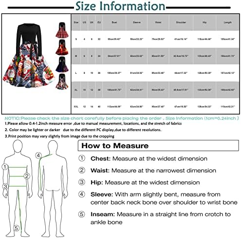 נשים של חג המולד הדפסת התלקחות שמלה לנשים ארוך שרוול שמלת המפלגה מקרית שמלות