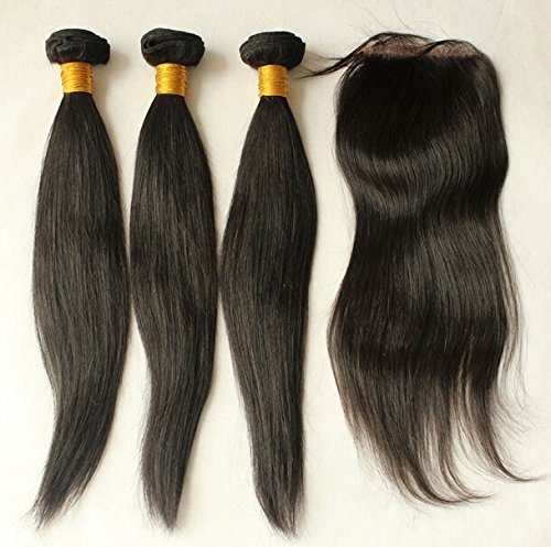 2018 פופולרי 8 א משלוח חלק סיני שיער לא מעובד צרור עסקות זול שיער חבילות עם תחרה סגרים ישר טבעי צבע 12סגירה+16 18 18 ערב