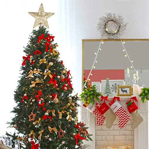 AMOSFUN עיצוב חיצוני עץ חג המולד טופר טופר עץ טופר טופר כרטימות נצנצים עץ כוכב טופר מתכת כוכב קישוט חוט חלול עץ עץ לחג המולד לחג המולד קישוט עיצוב חג המולד