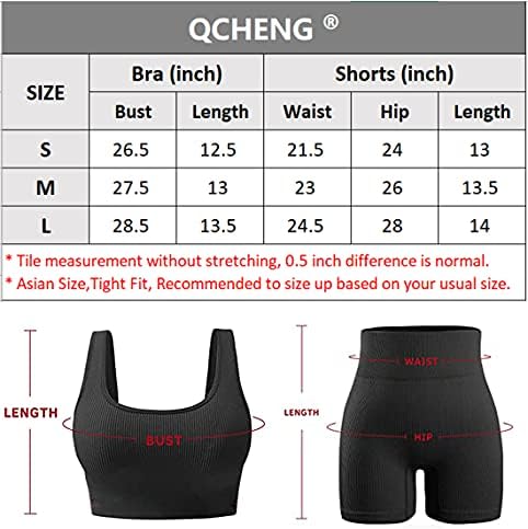 אימון נשים QCheng מגדיר 2 חתיכות חזיית ספורט חלקות וחותלות קבעו בגדי כושר תלבושות יוגה