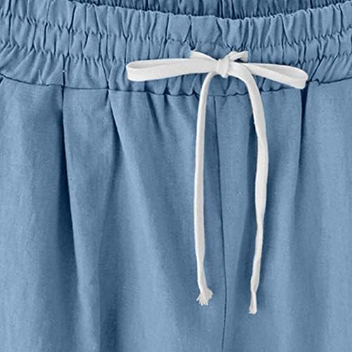 מכנסי פשתן כותנה לנשים 2023 קיץ שרוך מזדמן באורך הברך ברמודה מכנסיים קצרים