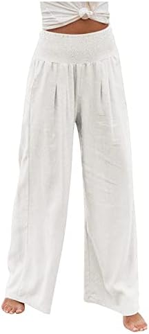 מכנסי iaqnaocc לנשים, נוח רגל רחבה נוחה במותניים גבוהות זורמות מכנסי חוף עם כיסים