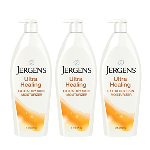 Jergens ultra ריפוי קרם עור יבש, קרם לחות ביד וגוף לספיגה מהירה לעור יבש במיוחד עם תערובת הידרלוציות, ויטמינים C, E ו- B5, לבן, 21 גרם, 3 ספירה