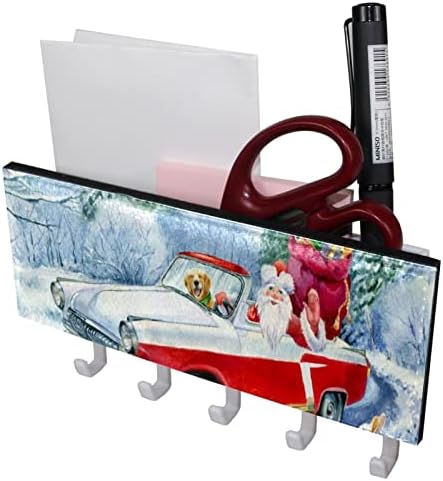 מארגן דואר tbouobt עבור קיר הר, מחזיק מפתח עם מחזיק מכתבים וקרס, ווים מפתח מחזיק דואר קיר קיר, סנטה חג המולד וכלב