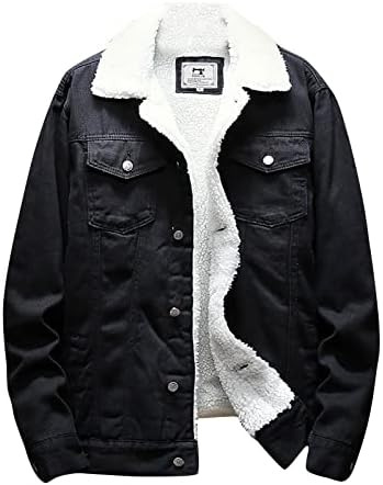 מעילי אופנה של SJWCLYS לגברים, ז'קט ג'ינס מרופד בחורף, מעילי צמר מעילי צמר צמר