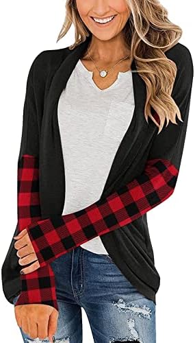 מעילי נשים Foviguo Plus Size, Long Date Night Top Top Suluth Shole Longe Modern Colorblock Cardigan Ruffle