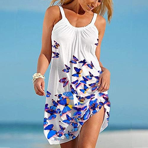 שמלות חוף לנשים קיץ שמלת בוהו מזדמנת התאמה רופפת שמלת מיני זורמת ללא שרוולים צוואר כיסוי שמלות קיץ