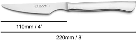 סכיני שולחן ארקוס - סכין שולחן סכין סטייק - מונובלוק של נירוסטה אחת 4 - כלי מקשה אחת לחיתוך בשר צלוי, צלעות או סטייקים - סדרת מונובלוק - צבע כסף