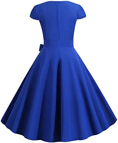 שמלות אביב של ADSSDQ לנשים 2023, שרוול קצר בקיץ פאב פפלום שמלת טוניקה לנשים רטרו אור V צוואר מוצק