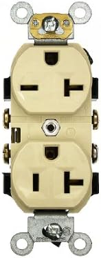 Leviton 5842-I 20 אמפר, 125/250 וולט, כלי דופלקס גוף צר, להב ישר, ציון מסחרי, הארקה עצמית, מתח כפול, שנהב