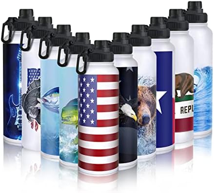 בקבוק מים ספורטיבי של קיצוני מבטל, פה רחב נירוסטה קיר כפול ואקום בקבוק מים מבודד - מכסים אטומים לדליפות, 40 גרם, דגל אמריקאי