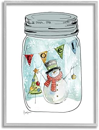 תעשיות סטופל נואל ביטוי שלג איש חג המולד בצנצנת קאנטרי, שתוכנן על ידי Livi Finn Gray Framed Art, 24 x 30, לבן