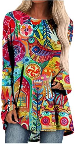 ארוך שרוול טוניקת חולצות עבור נוער נשים בנות מצחיק ציפור גרפי מודפס חולצות מקרית צבעוני דפוס בסוודרים טי חולצה