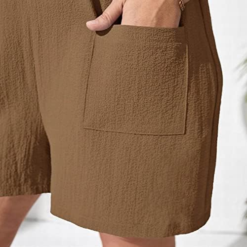 סרבל סרבל סטרץ 'של MTSDJSKF לנשים לנשים כתף סך הכל מכנסיים קצרים סרגל סרבל צוואר סרבל עם כיס ללא שרוולים